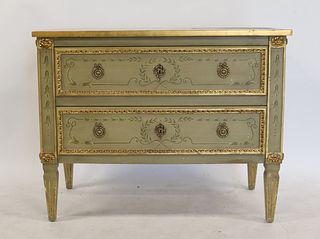 Vintage Paint And Gilt Decorated 2 Drawer Commode.