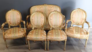 Antique Louis XV1 Style Carved, Paint And Gilt