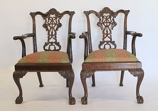 A Pair Of Antique Finely Carved Chippendale Style