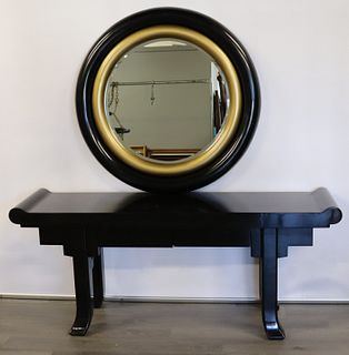Lacquered Asian Modern Style Console And Mirror