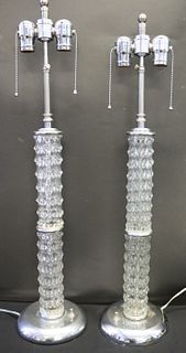 Midcentury Pair Of Camer Style Glass Lamps With