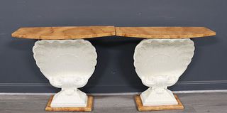 A Vintage Pair Of Clam Shell Form Consoles.