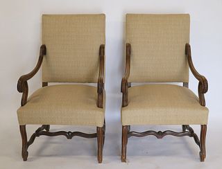 An Antique Pr Of Continental High Back Arm Chairs