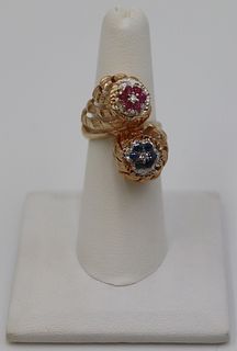 JEWELRY. 14kt Gold, Sapphire, Ruby & Diamond Ring.