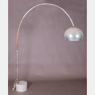 An Arco Style Chrome Floor Lamp with Marble Base, Mid-20th Century.