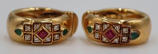JEWELRY. Pair of Cartier 18kt Gold, Colored Gem &
