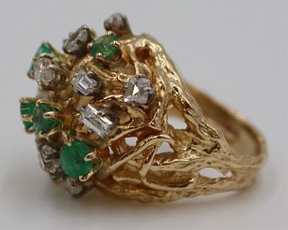 JEWELRY. Bombe Form 14kt Gold, Emerald and Diamond