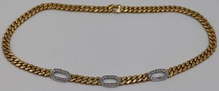 JEWELRY. Italian 18kt Gold and Diamond Necklace.