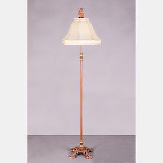 A French Style Polychrome Decorated Metal Floor Lamp, 20th Century.