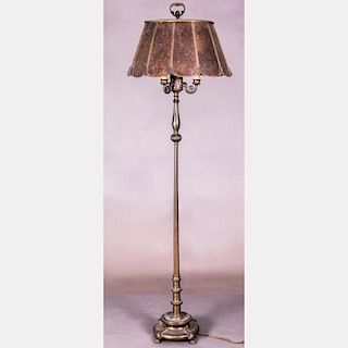 A Vintage Brass and Metal Floor Lamp with Mica Shade, 20th Century.