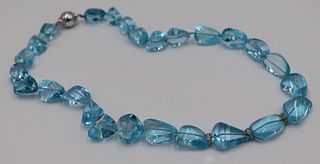 JEWELRY. Polished Blue Topaz Necklace with 14kt
