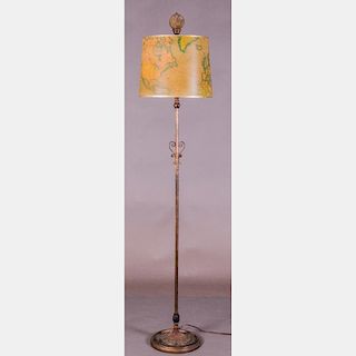A Polychrome Decorated Wrought Metal Floor Lamp, 20th Century.