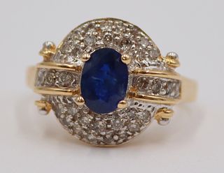 JEWELRY. 14kt Gold, Diamond and Sapphire Ring.