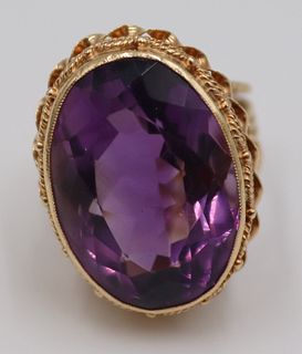 JEWELRY. 14kt Gold and Amethyst Cocktail Ring.