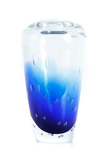 Contemporary Cobalt Art Glass Vase w/Bubbles