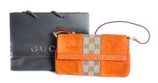Gucci Orange Suede Studded Shoulder Bag Clutch