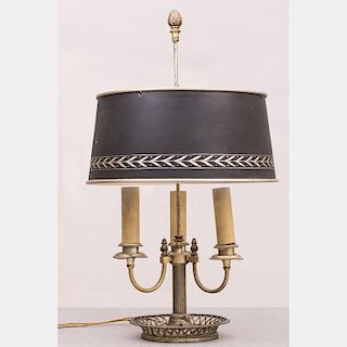 A French Brass Three Arm Bouillotte Lamp, 20th Century.