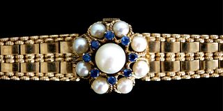 Vintage Geneve 14K YG Sapphire & Pearl Watch