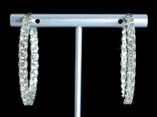 14K White Gold 8.52 CTTW Diamond Hoop Earrings