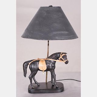 A Leather Covered Equestrian Style Table Lamp, 20th Century.