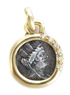 Ancient Greek Silver Tetradrachm w/Gold & Diamonds