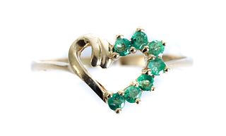 10K Yellow Gold Heart Ring w/Emeralds
