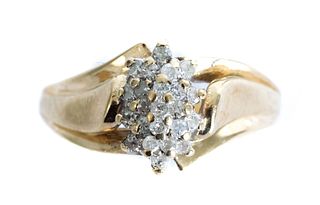 10K Yellow Gold & Diamond Cluster Ring, Size 7 1/2