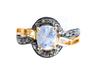 Sterling Topped Sapphire & Diamond Ladies Ring