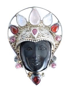 Sajen 925 & Multi Gemstone Goddess Mask Pendant