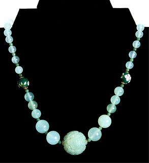 Chinese Jade Carved Puzzle Ball Necklace