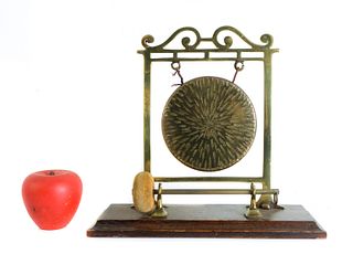 Chinese Bronze Gong on Wood Stand