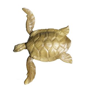 Large Hand Carved Wood Sea Turtle