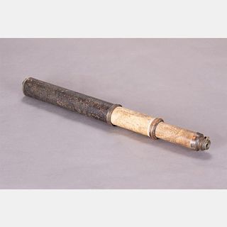 A Continental Horn, Brass and Leather Spyglass, 18th/19th Century.