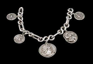 Ancient Greek Silver Coins on Silver Bracelet