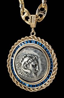 Greek Silver Alexander Tetradrachm 18K Gold Necklace