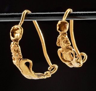Pair of Roman Gold Earrings - Cupid & Nude Figure
