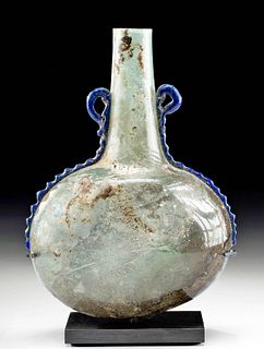Roman Glass Pilgrim Flask w/ Cobalt Rigaree