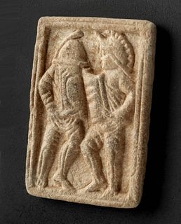 Roman Bone Plaque - 2 Dueling Gladiators