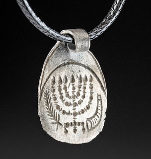 Roman / Byzantine Silver Pendant w/ Menorah