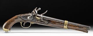 18th C. French Dragoon Wood & Brass Flintlock Pistol
