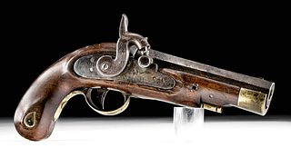 19th C. American Percussion Pistol w/ Leather Holster