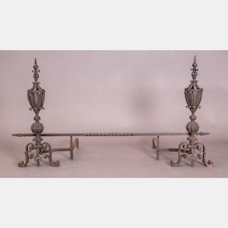A Pair of Italian Wrought Metal Andirons, 19th/20th Century.