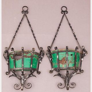 A Pair of Italian Wrought Metal Hanging Wall Pockets, 19th Century.