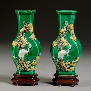 Pair Chinese sancai vases, ex C.T. Loo