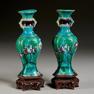 Pair Chinese fahua vases, ex C.T. Loo