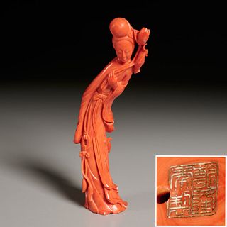 Chinese carved coral figure of immortal