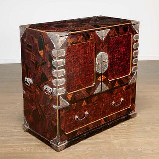 Rare Japanese silver mounted parquetry cabinet