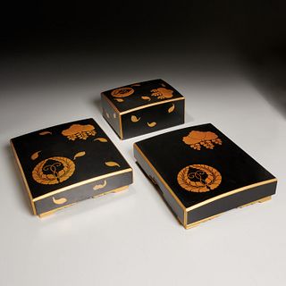 (3) Japanese gilt and black lacquer boxes
