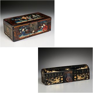 (2) Chinese Export black lacquered boxes