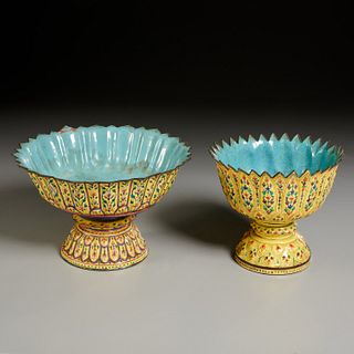 (2) Royal Thai enameled copper footed bowls